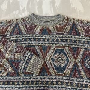 VTG Indie Grunge Sweater Adult Large Geometric Wool Blend Academia Cottagecore